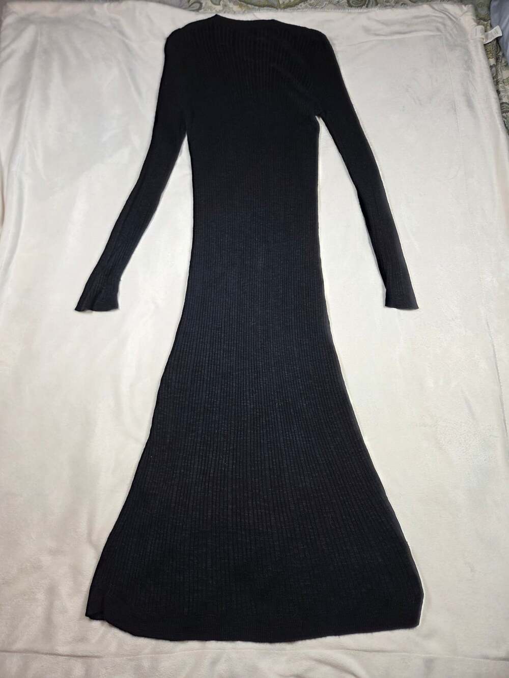 Free People Date Night Cardi Size L Black Ribbed Knit Midi Dress - Picture 3 of 7